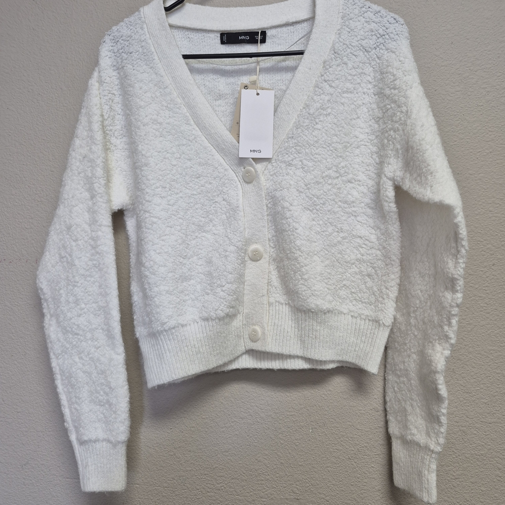 Mango White Textured Women's Cardigan